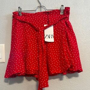 Zara Red and White Skorts with Polka Dot Design